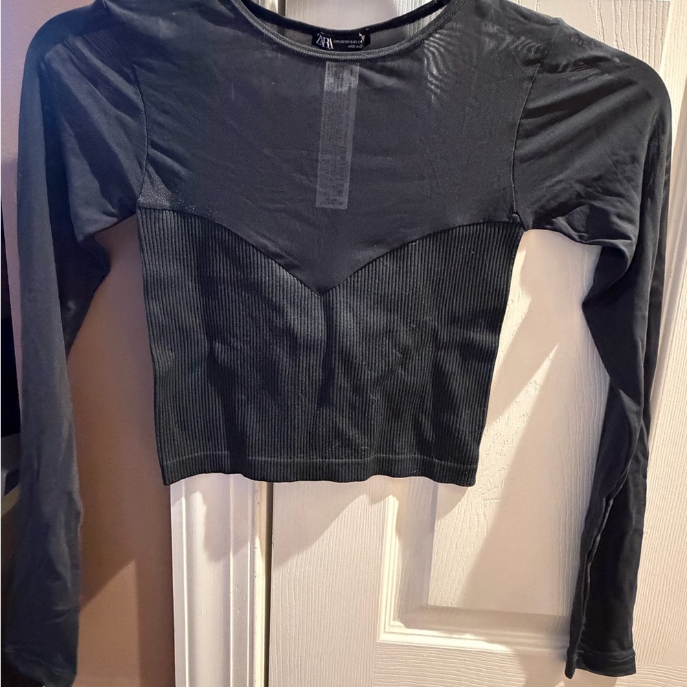 Zara Black Long Sleeve Crop Top